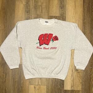 VTG Wisconsin Badgers Rose Bowl 2000 Crewneck Sweatshirt Embroidered Sz M Tultex